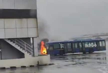 Parked IndiGo passenger bus catches fire at Mumbai airport