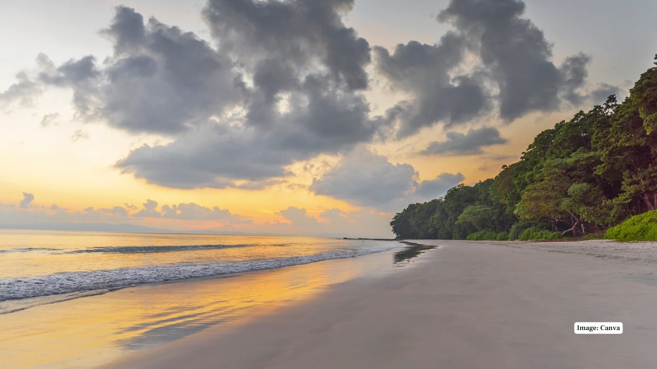 4. Radhanagar Beach, Andaman Islands (India) On Swaraj Dweep, this beach is famed for its serene turquoise waters and dreamy sunsets. A short walk leads to Neil’s Cove—a hidden gem that makes the experience unforgettable. (Image: Canva)
