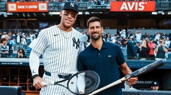 Novak Djokovic poses with New York Yankees star Aaron Judge (X/Yankees)