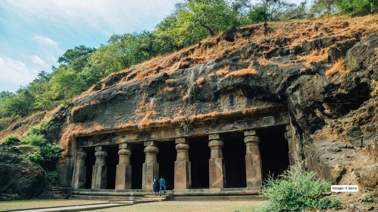 7. Elephanta Caves, India Set on an island near Mumbai, Elephanta is famed for its colossal rock-cut sculptures, especially the Trimurti—a majestic three-headed depiction of Lord Shiva—blending myth, devotion, and stone artistry. (Image: Canva)