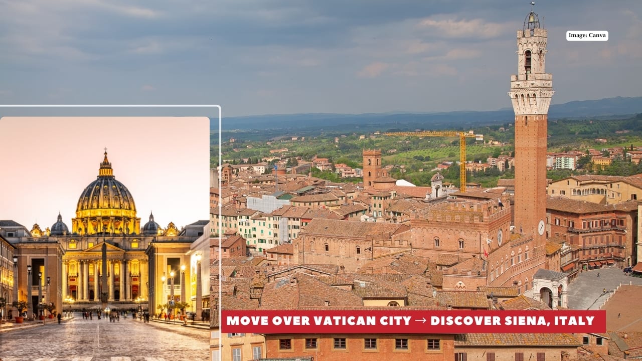 1. Vatican City → Siena, Italy Visiting the Vatican is a dream for many, but its tiny size and endless queues can test even the most patient traveler. Siena, in the heart of Tuscany, offers a gentler pace. Its cobbled streets and Gothic architecture tell stories just as rich, while the Siena Cathedral rivals any spiritual landmark in grandeur. Here, you’ll find time to sit in a sunlit piazza with a glass of Chianti, rather than rushing from one museum hall to another. (Image: Canva)