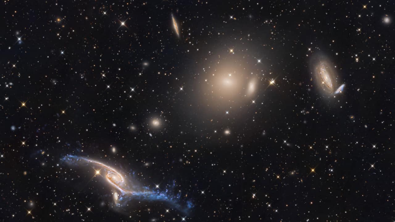 Giant Galaxies in Pavo: NGC 6872, the Condor Galaxy, spans 500,000 light-years, five times larger than the Milky Way, with distorted arms shaped by past galactic interactions. (Image: NASA)