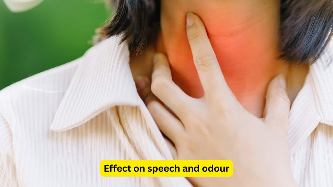 Effect on speech and odour The muscles of the tongue may get involved, and the person may find it difficult to articulate a sentence or words. Because of the infection and necrosis in the oral cavity, a persistent and unpleasant odour is observed and emanates from the affected individual.(Image: Canva)