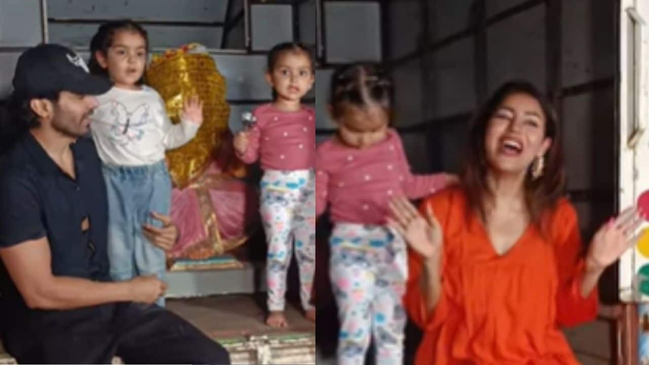 Gurmeet Choudhary and Debina Bonnerjee welcome bappa with their daughters as Ganesh Chaturthi celebrations begin, watch 