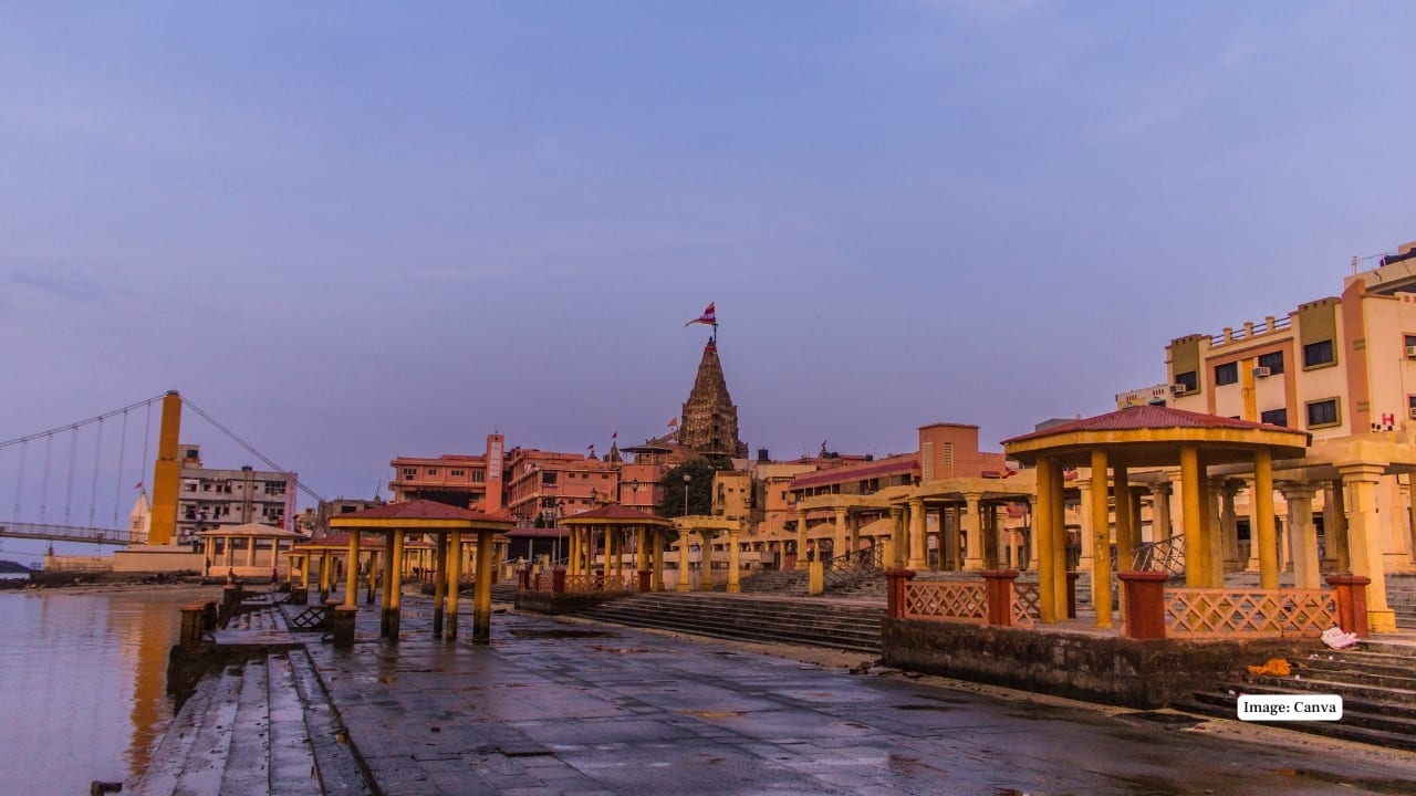7. Dwarka, Gujarat Legendary kingdom of Lord Krishna, home to Dwarkadhish Temple. Its coastal sanctity, architecture, and mythic legacy draw devotees seeking grace and spiritual insight. (Image: Canva) 7. Dwarka, Gujarat Legendary kingdom of Lord Krishna, home to Dwarkadhish Temple. Its coastal sanctity, architecture, and mythic legacy draw devotees seeking grace and spiritual insight. (Image: Canva)