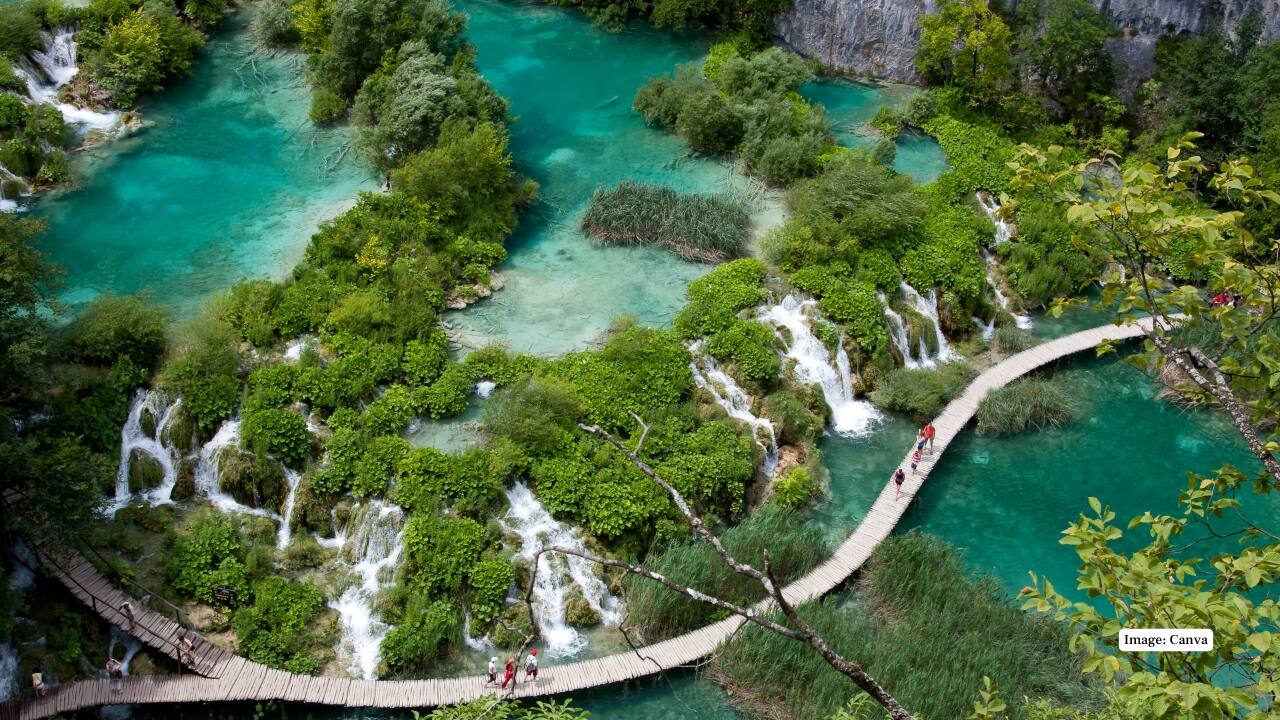 7. Plitvice Lakes, Croatia This chain of lakes in Plitvice National Park changes from azure to green and grey, influenced by minerals, algae, and shifting sunlight through the seasons. (Image: Canva)