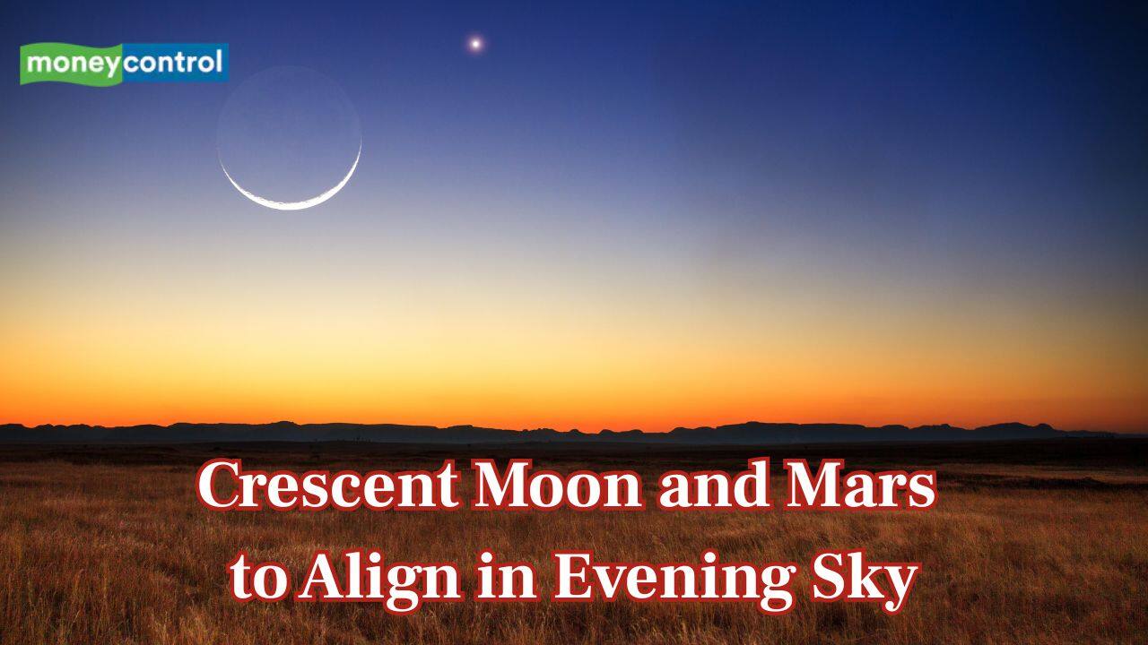 Slender crescent Moon and Mars to align in a striking sunset view tonight