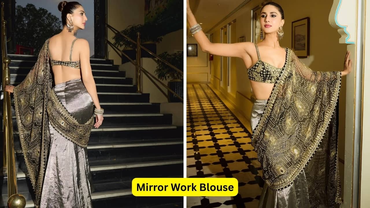 Mirror Work Blouse Vaani Kapoor rocks a mirror work blouse — short, strappy, and hip, it makes for a modern, festive choice for bold women. Paired with a metallic skirt and embroidered dupatta, this one’s a sheer delight.(Image: Canva) Mirror Work Blouse Vaani Kapoor rocks a mirror work blouse — short, strappy, and hip, it makes for a modern, festive choice for bold women. Paired with a metallic skirt and embroidered dupatta, this one’s a sheer delight.(Image: Canva)