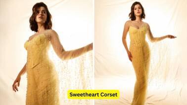 Sweetheart Corset Shanaya Kapoor shines in a trendy butter-yellow crystal drop saree — a truly breathtaking, glamorous drape made even better with a sweetheart-neck corset and crystal straps, making it a standout style for the festivities.(Image: Canva) Sweetheart Corset Shanaya Kapoor shines in a trendy butter-yellow crystal drop saree — a truly breathtaking, glamorous drape made even better with a sweetheart-neck corset and crystal straps, making it a standout style for the festivities.(Image: Canva)