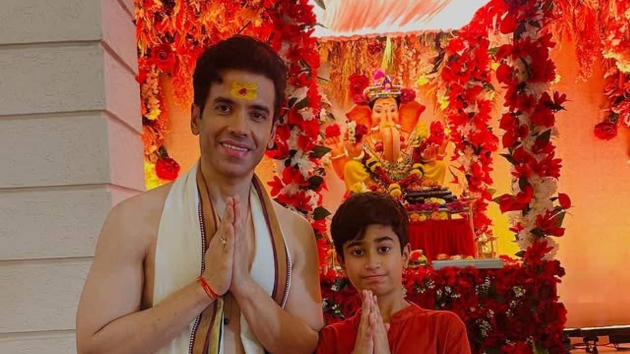 Tusshar Kapoor Tusshar Kapoor is seen celebrating Ganesh Chaturthi with his son Laksshya. Dressed in traditional attire, the actor stands in front of a beautifully decorated Ganpati idol surrounded by vibrant flowers. Both father and son join hands in prayer, reflecting devotion and festive spirit. Tusshar Kapoor Tusshar Kapoor is seen celebrating Ganesh Chaturthi with his son Laksshya. Dressed in traditional attire, the actor stands in front of a beautifully decorated Ganpati idol surrounded by vibrant flowers. Both father and son join hands in prayer, reflecting devotion and festive spirit.