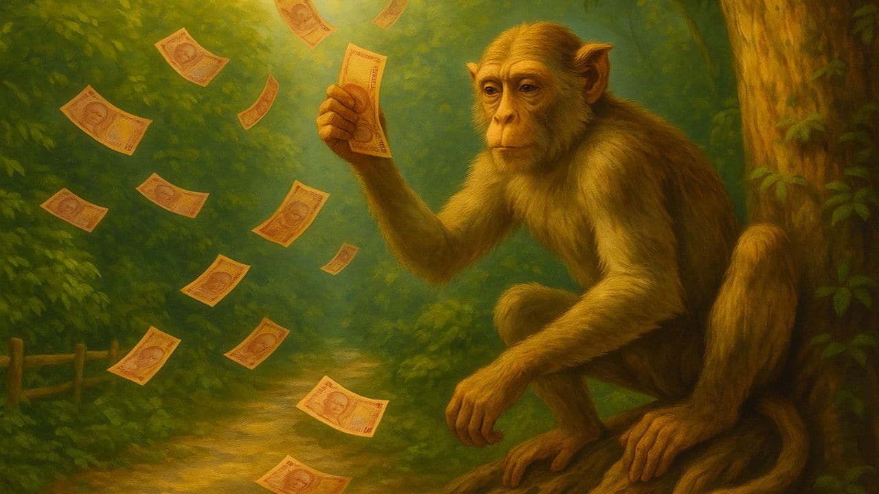 Monkey plays Robin Hood in UP office, 'loots' money bag, showers cash on public | Watch