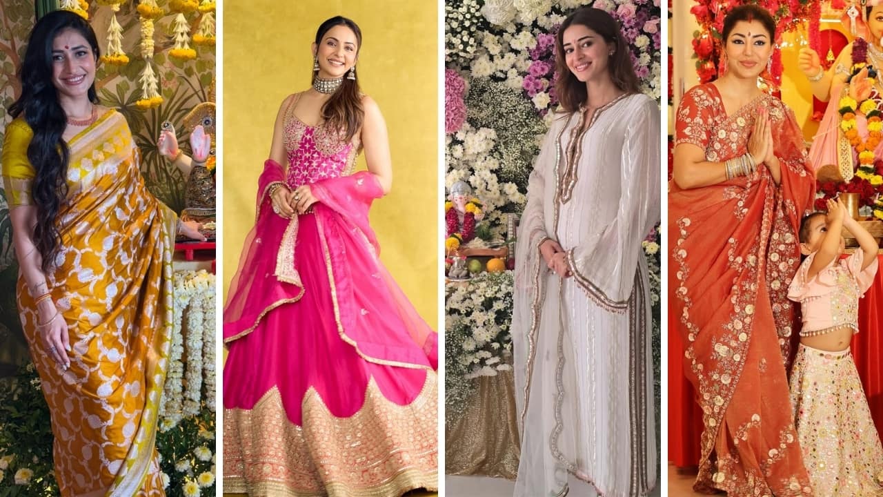 Ganesh Chaturthi photos, videos: Celebrities sport bright festive outfits to bring Bappa home