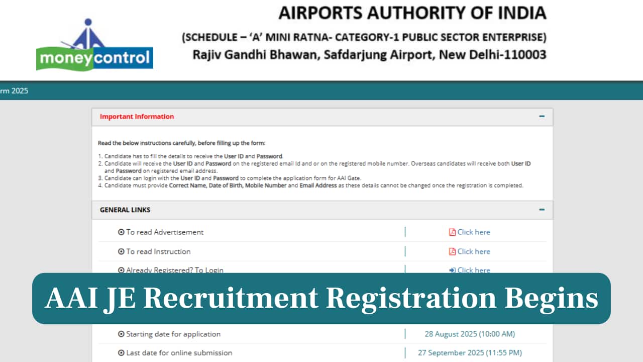 AAI JE Recruitment 2025: Registration begins for 976 vacancies at aai.aero; direct link to apply here AAI JE Recruitment 2025: Registration begins for 976 vacancies at aai.aero; direct link to apply here
