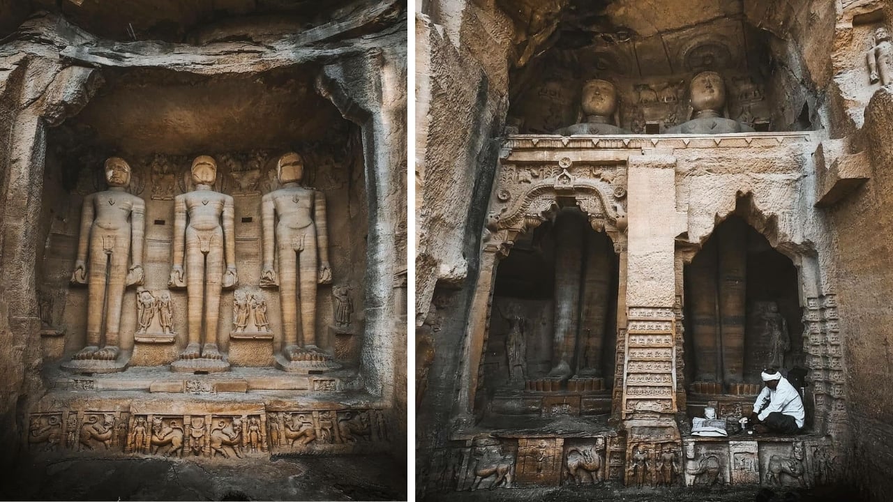 Hidden within Gwalior Fort, the Siddhachal Caves showcase timeless Jain sculptures radiating peace and devotion. (Image: Facebook. Secret Temples)