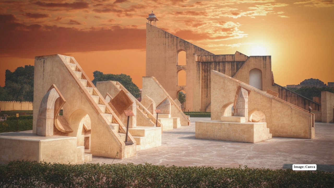9. Jantar Mantar – Where Science Meets Art Yes, it’s an observatory. But those giant astronomical instruments double as surreal backdrops, creating some of the most unique shots you’ll take in Jaipur. (Image: Canva)