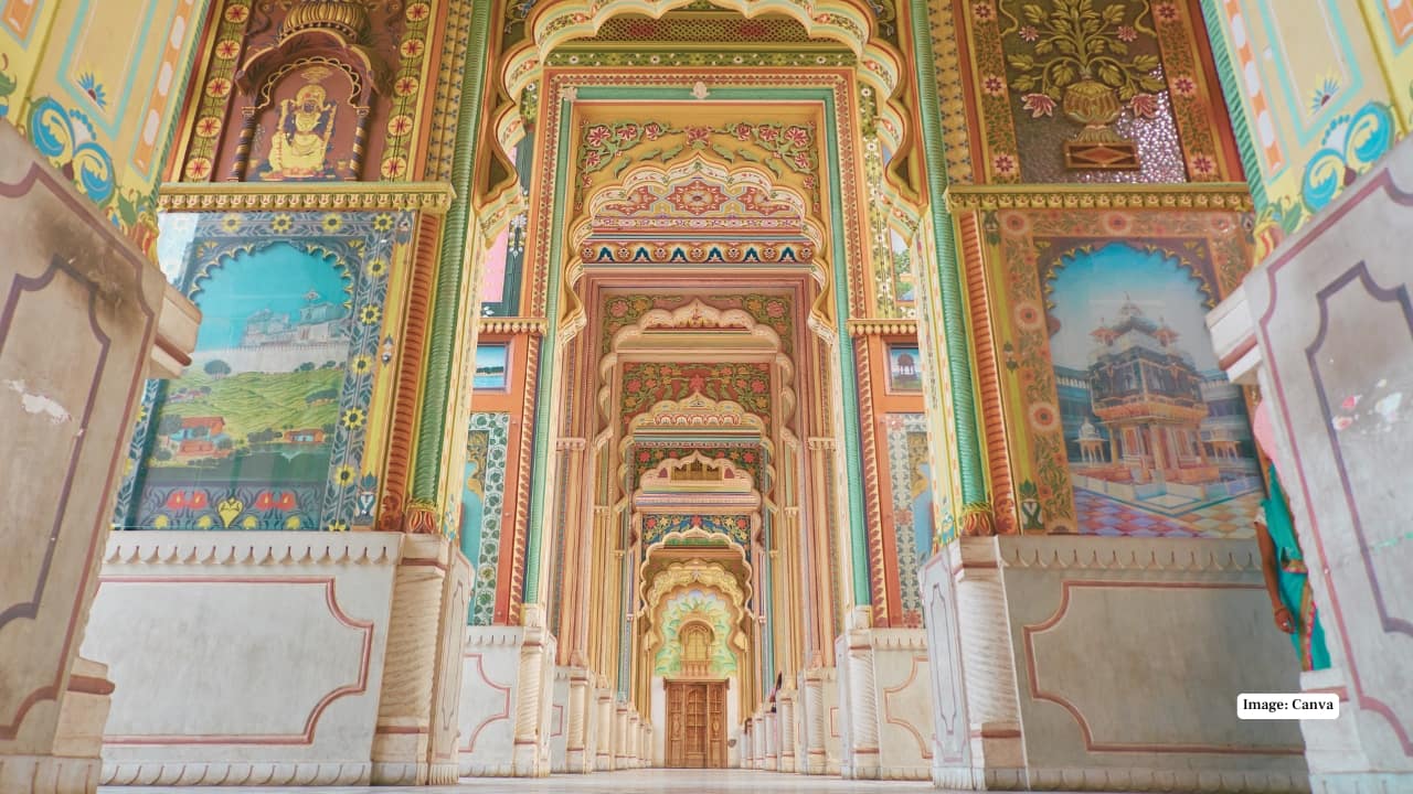 5. Patrika Gate – The Color Explosion No Jaipur list is complete without Patrika Gate. Its corridors are painted floor-to-ceiling in dazzling murals, making it a kaleidoscope of color your followers won’t believe is real. (Image: Canva)