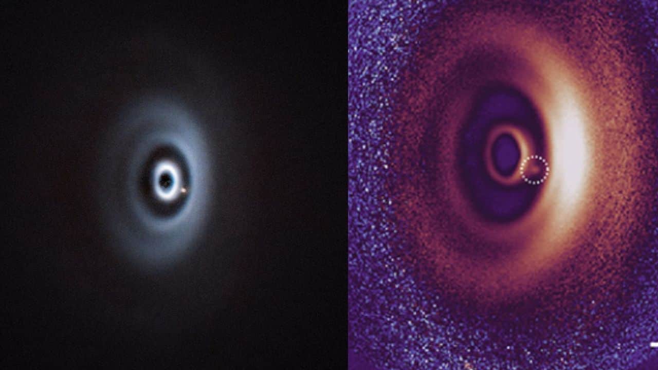 Astronomers find first exoplanet in multi-ring disk, a baby world still feeding