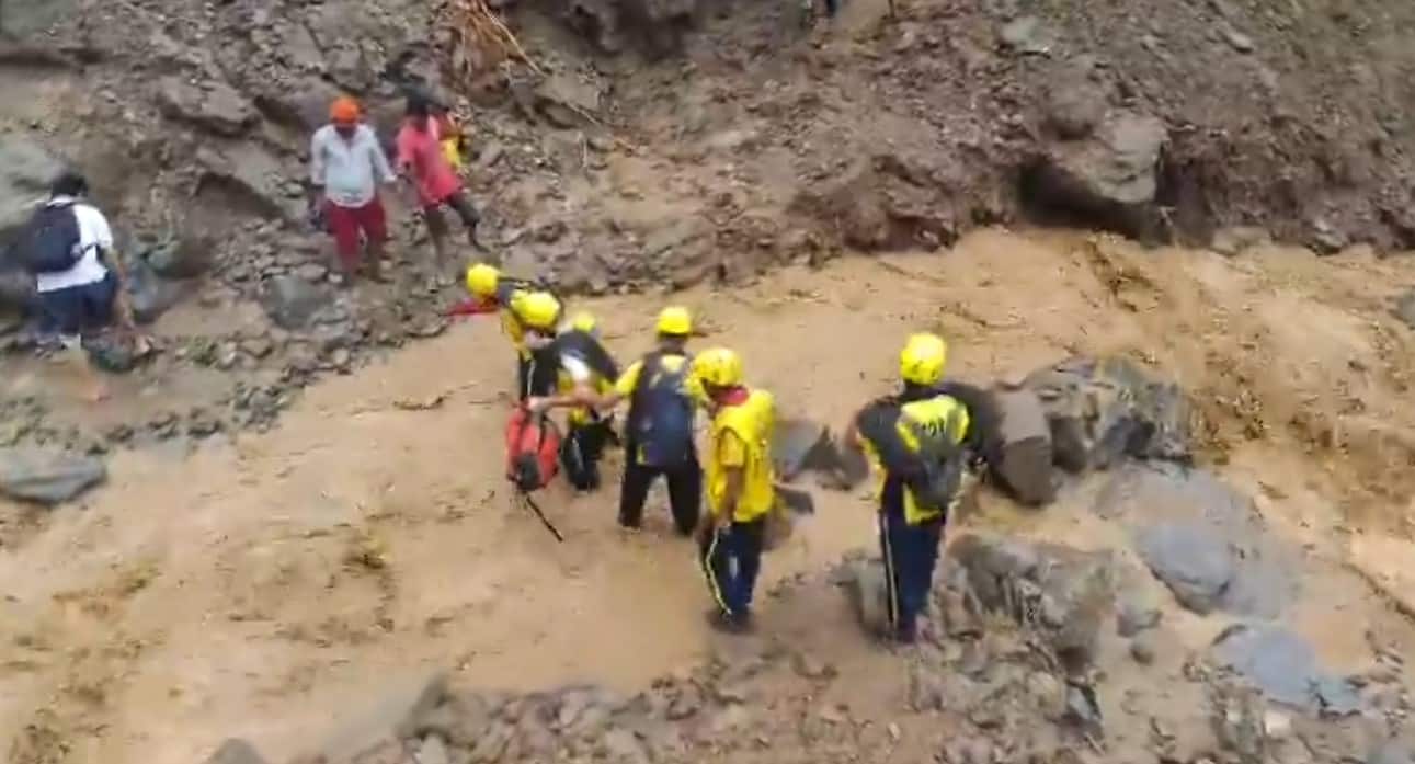 Villagers search through debris as rescue teams recover bodies following devastating cloudburst in Chamoli’s Nandanagar block.