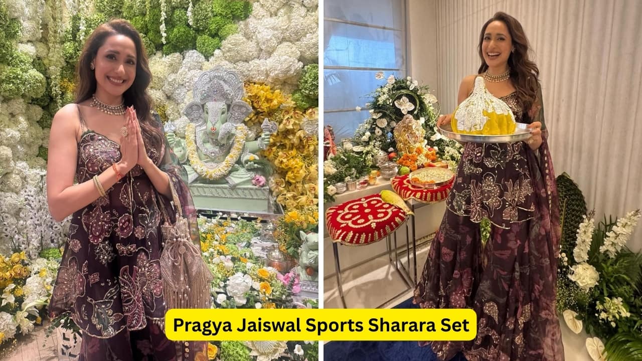 Pragya Jaiswal Sports Sharara Set Opt for an autumn-winter-perfect floral short shirt and pair it with a flowing sharara. The actress looks dazzling in the ensemble, adorned with glittering embroidery. This traditional outfit incorporates western influences in its design, perfect for those who love a modern touch.(Image: Canva)