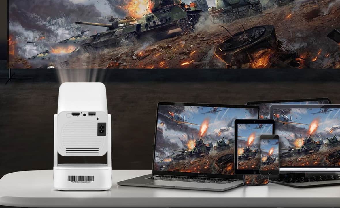 Techno Plus Smart Projector The Techno Plus variant features native Full HD (1920x1080p) resolution with 4K decoding, Auto Focus, and Auto Keystone correction. It delivers 9000 lumens brightness with a 5000:1 contrast ratio. Like the Techno, it supports projection up to 150 inches from 3.6 meters. The Techno Plus also integrates a 20W Bluetooth speaker, Android 13.0 operating system, Wi-Fi (2.4G+5G), and Bluetooth 5.0. Its power consumption is 70W with a lifespan of up to 40,000 hours. Techno Plus Smart Projector The Techno Plus variant features native Full HD (1920x1080p) resolution with 4K decoding, Auto Focus, and Auto Keystone correction. It delivers 9000 lumens brightness with a 5000:1 contrast ratio. Like the Techno, it supports projection up to 150 inches from 3.6 meters. The Techno Plus also integrates a 20W Bluetooth speaker, Android 13.0 operating system, Wi-Fi (2.4G+5G), and Bluetooth 5.0. Its power consumption is 70W with a lifespan of up to 40,000 hours.