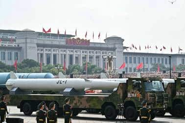 The JL-3, China’s third-generation submarine-launched ballistic missile, was showcased alongside its first-generation predecessor, the JL-1. Also featured was the YJ-21, a hypersonic anti-ship ballistic missile (Image: AFP) 