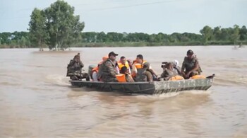 AAP national convener Arvind Kejriwal during a visit to flood-hit areas of Punjab of September 4. (Image: Videograb | X/@ArvindKejriwal)
