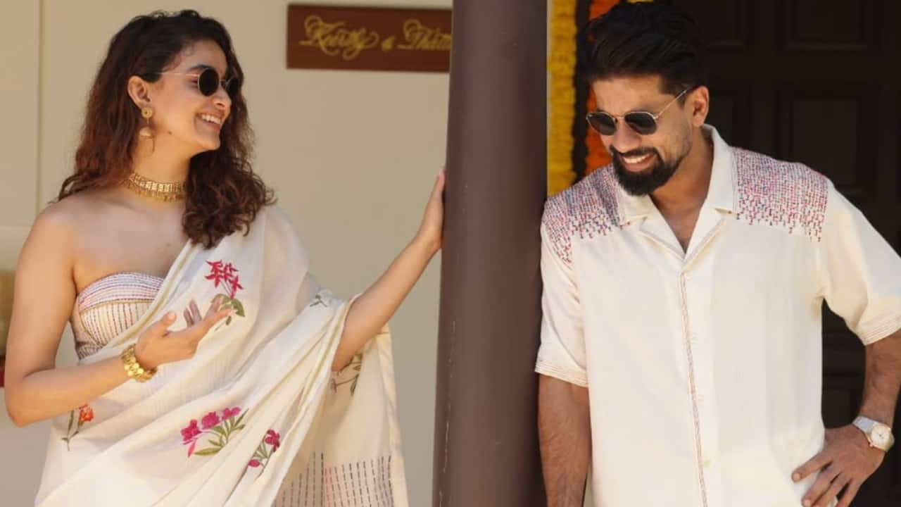 Keerthy Suresh celebrates first Onam husband Antony Thattil in a modern twist to Kasavu saree, see pics