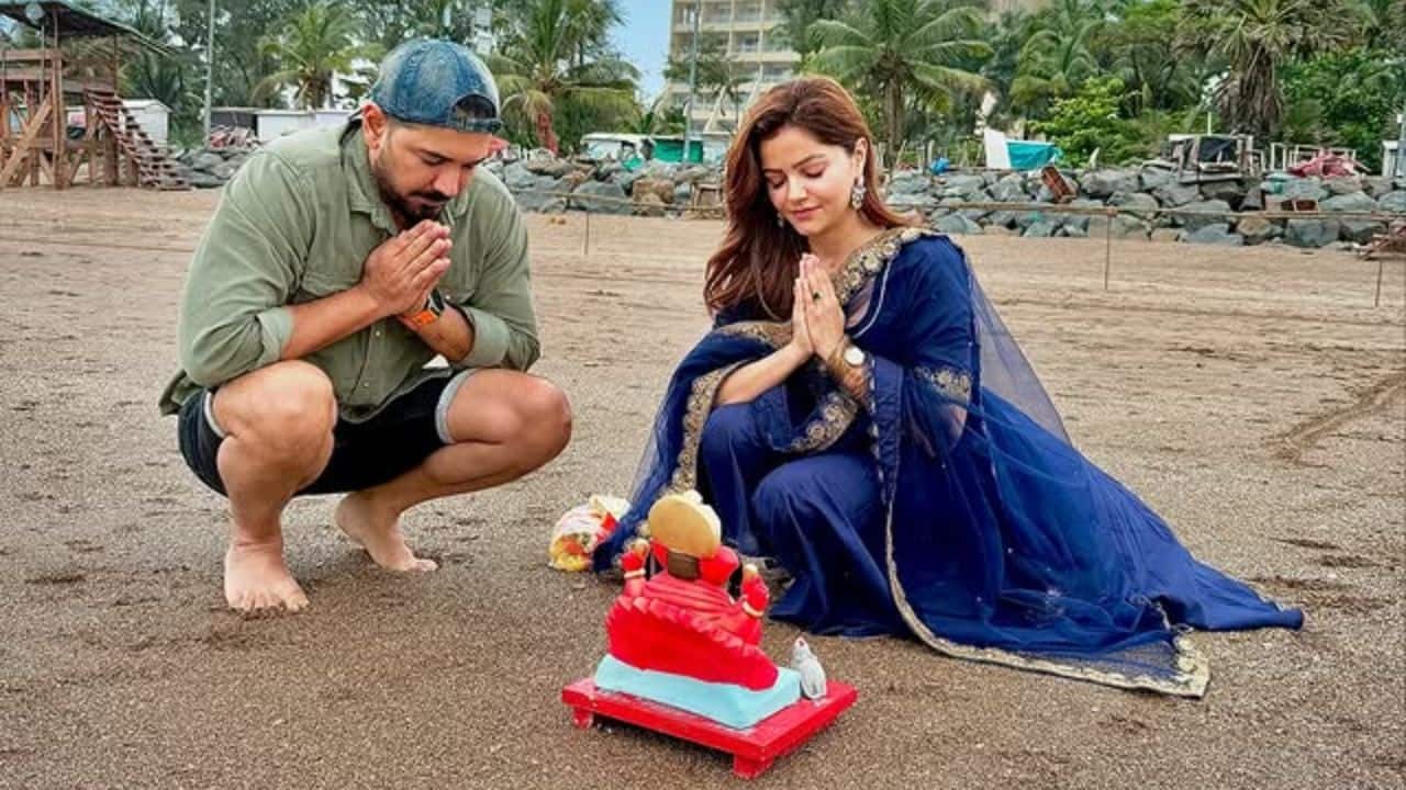 Rubina Dilaik and Abhinav Shukla Television couple Rubina Dilaik and Abhinav Shukla bid Lord Ganesha farewell in the traditional manner with a cute visarjan ceremony on Ganesh Chaturthi. The couple gave fans a glimpse of their joyous festivities by sharing photos from the Visarjan.