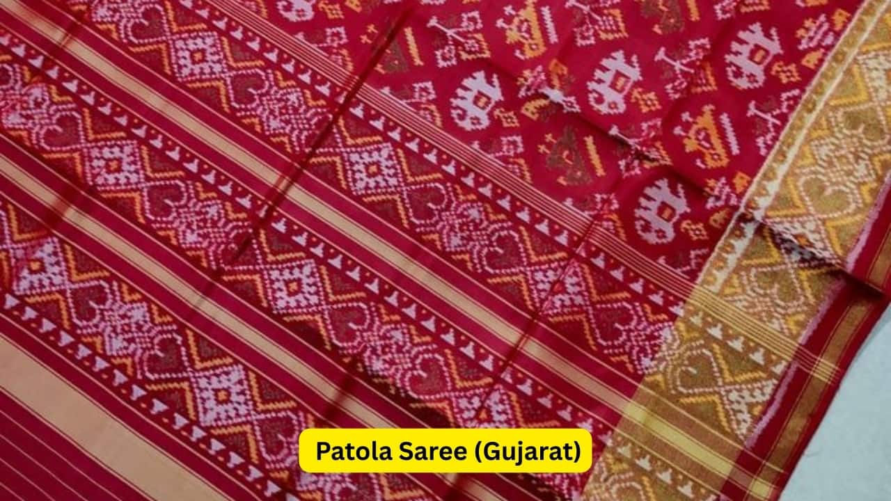 Patola Saree (Gujarat) Patola sarees from Patan are delicate pieces of art created by a style of weaving called double ikat. The time required to weave one sarree can take several months to even years, which is why their prices start at ₹2 lakh and can range up to over ₹7 lakh. Unlike a regular sari that uses dyed threads, a Patola sari has every thread dyed before it is woven together, so by the time the table is assembled, instead of fabric that looks pretty, you end up with fabric that's hypnotically symmetrical in geometric and/or floral patterns. Originally meant for royal families to wear, Patola sarees for women's fashion remain highly desired and cherished as luxurious heirlooms.(Image: Pinterest)