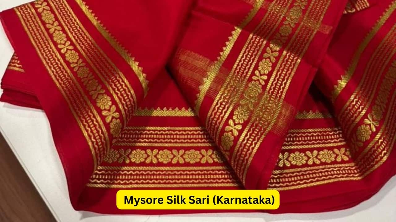 Mysore Silk Sari (Karnataka) Mysore silk sarees are a requirement for weddings in South India. Lovers of Mysore silk sarees appreciate their smooth feel and richness of color. The most special ones are a single piece of pure silk with gold zari borders and can sell from ₹1 to 3 lakh. The Wadiyar dynasty of Mysore helped popularize Mysore silk sarees, and brides across South India still wear them today. Their simplicity, combined with richness, makes them a classic look.(Image: Pinterest)