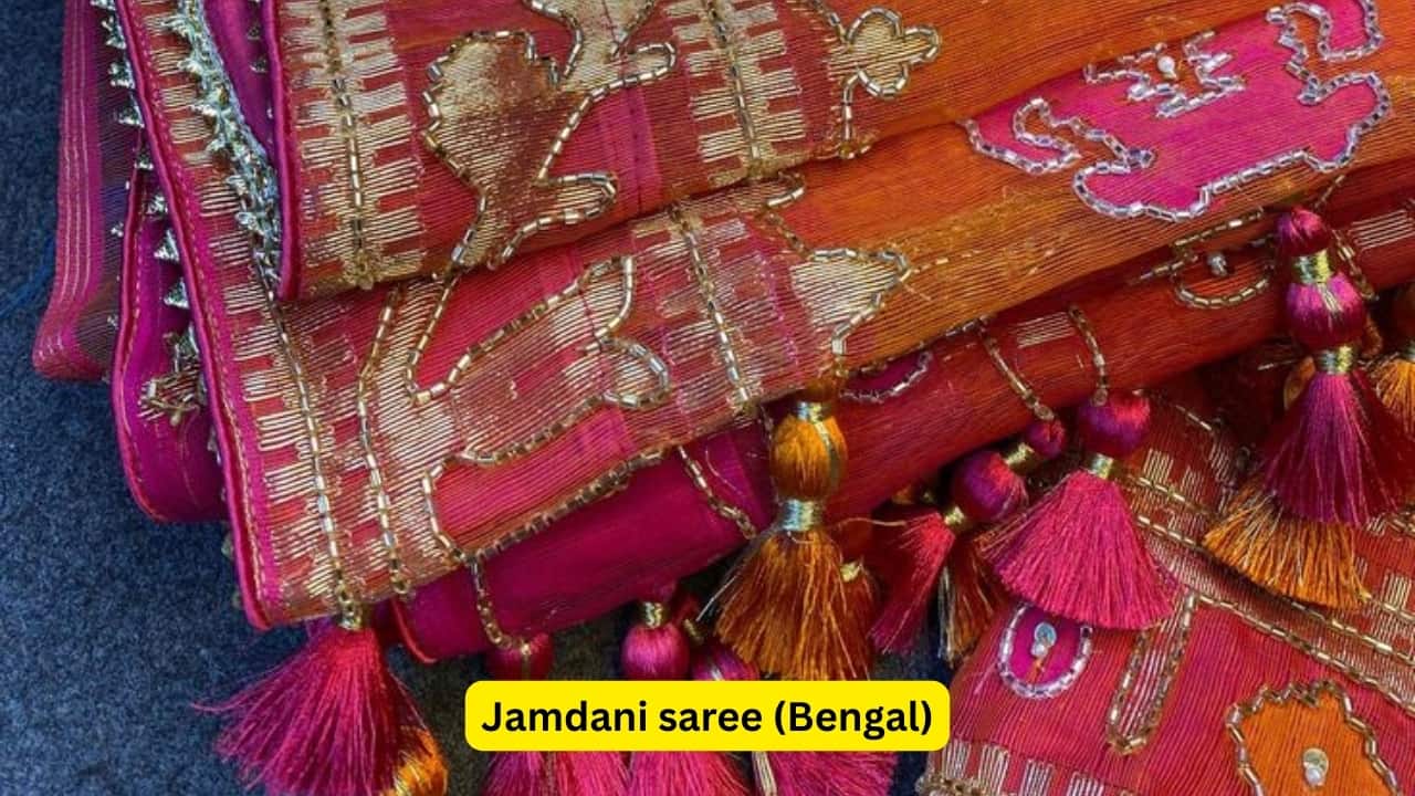 Jamdani saree (Bengal) The Jamdani saree fabrics made in Bengal are considered to be some of the best in the world. Starting from ₹80,000 to ₹2 lakh depending on difficulty, Jamdanis are made with motifs (often floral or geometrical) that are made with cotton threads and golden threads. The motifs lie delicately on the fabric, almost floating. Jamdani sarees have been worshipped since the Mughal era and represent heritage craft-woven textiles that embody centuries of craftsmanship.(Image: Pinterest)