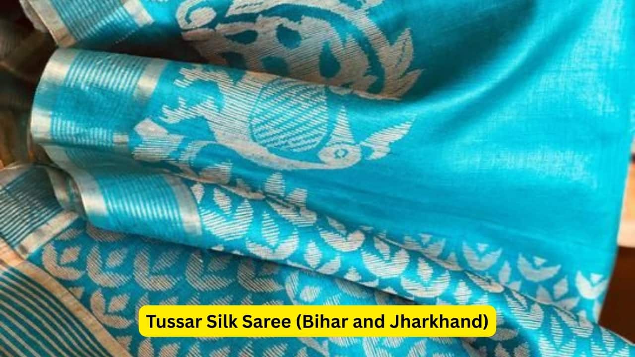 Tussar Silk Saree (Bihar and Jharkhand) Tussar silk sarees are unique in that they have a natural golden shimmer and a rough texture. Prices range from ₹30,000 to ₹80,000 depending on the complexity of the design. This eco-friendly silk is made from how the silkworms are found in the forests and it is handwoven into unique sarees with tribal and traditional designs. Tussar silk sarees are rare and natural beauty for dressing up for special events. (Image: Pinterest)