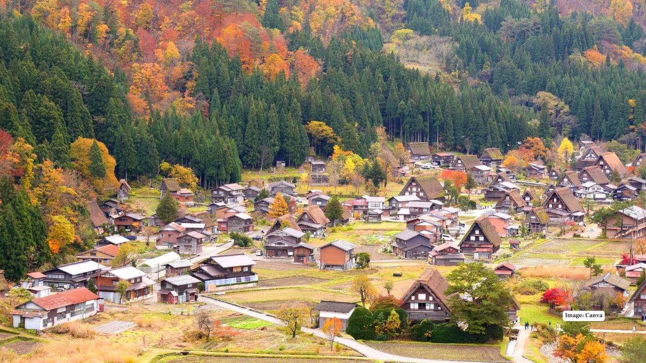 1. Shirakawa-go, Japan – Snow-Kissed Serenity Imagine villages with steep, thatched roofs blanketed in snow, smoke curling from chimneys, and silence broken only by the crunch of footsteps. Shirakawa-go is a UNESCO World Heritage site that offers this fairytale winter scene, perfect for photographers and dreamers alike.(Image: Canva)