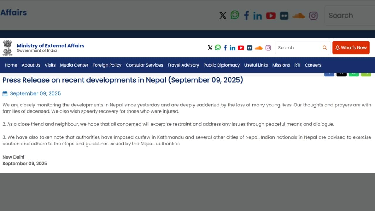 India’s MEA Warns Citizens in Nepal to Stay Cautious as Gen Z Protests Escalate