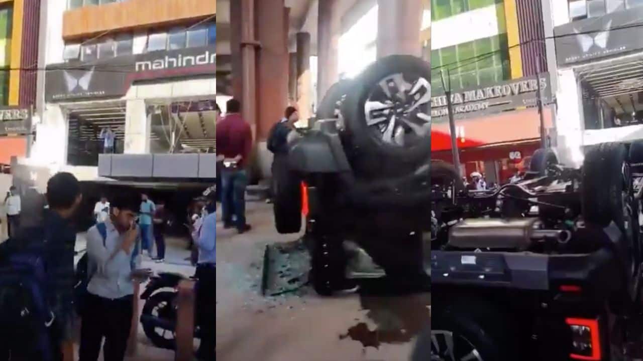 Brand new Mahindra Thar Rox crashes through Delhi showroom window | Watch viral video
