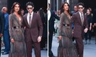 Priyanka Chopra serves a bronzed look in a blazer and skirt at the Ralph Lauren show; Nick Jonas twins with her