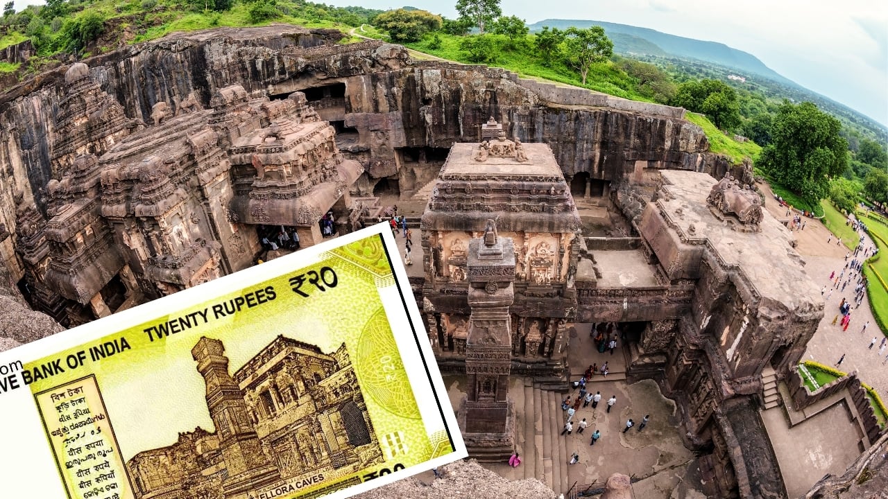 The awe-inspiring Ellora Caves on the ₹20 note capture India’s rock-cut artistry.