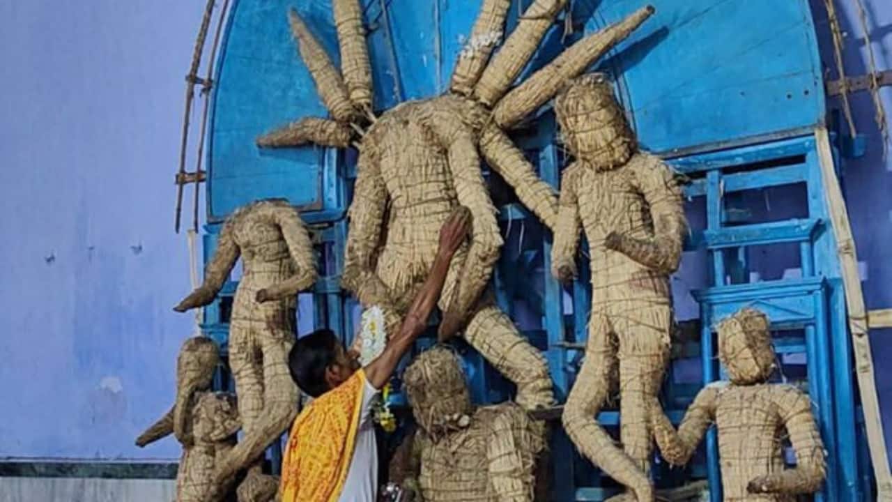 An artisan paints a clay idol at a workshop, ahead of the celebrations of Durga Puja. (Photo: X)