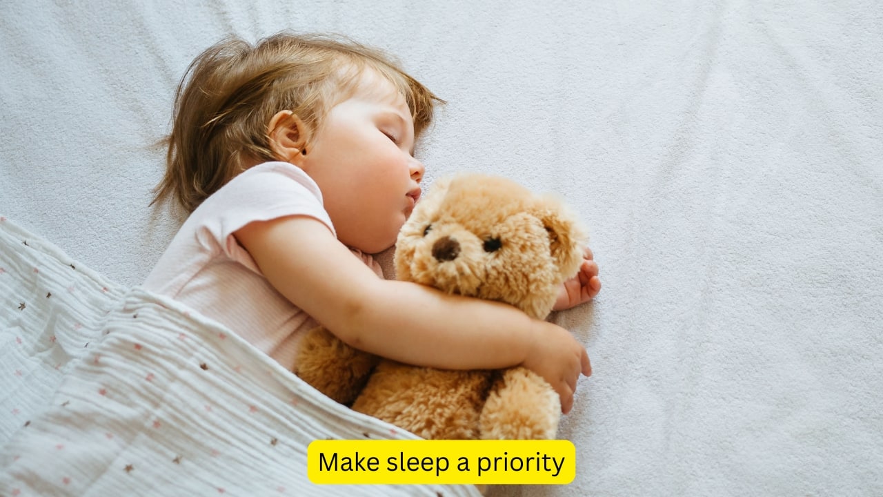 Make sleep a priority Sleep plays a much bigger role than one often realises. Children who don’t get enough rest are more likely to overeat and move less during the day. A consistent bedtime routine, no screens before bed, and a calm sleep environment all help. Aim for age-appropriate hours of sleep each night. (Image: Canva)