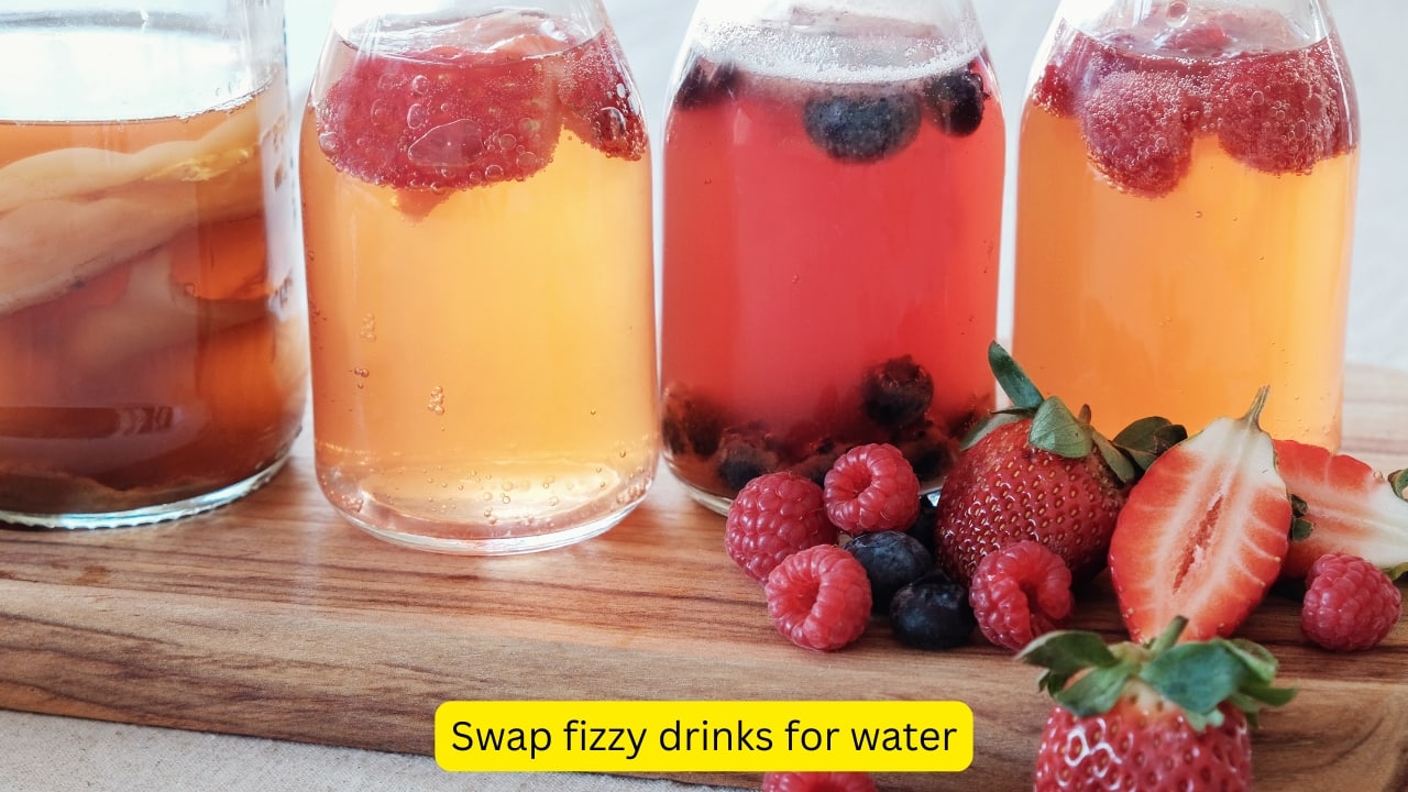 Swap fizzy drinks for water Many drinks marketed to kids are full of sugar and calories.  Avoid such sugary drinks. Instead, make them drink water at regular intervals. You can add slices of fruit or add a splash of juice to the water, as even small swaps can make a big impact. The importance of healthy drinks must be impressed upon them. (Image: Canva)