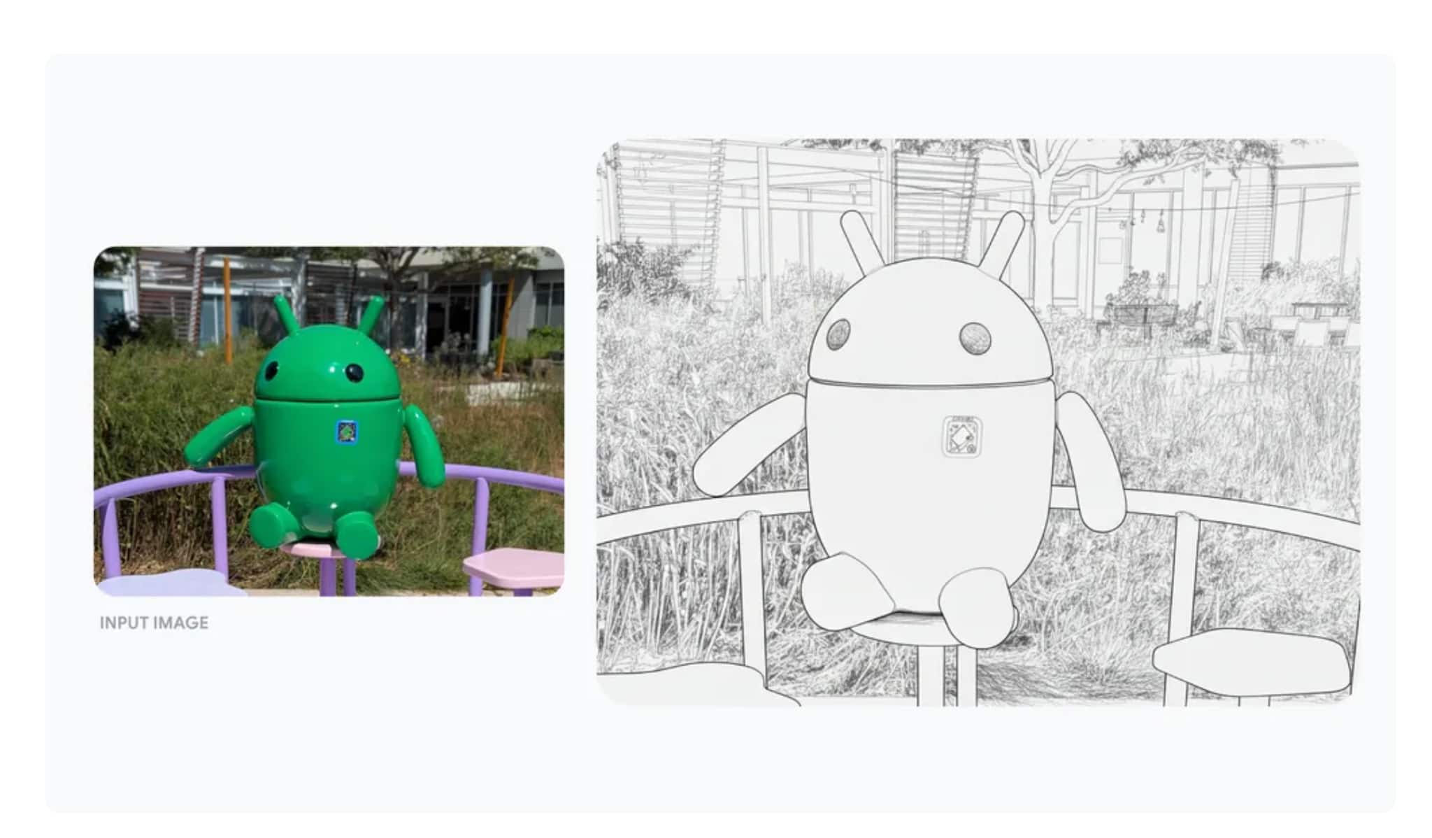 Transform an Android bot photo into a pencil sketch drawing. Transform an Android bot photo into a pencil sketch drawing.