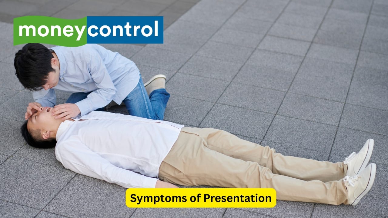 Symptoms of Presentation An affected person may present with vomiting of blood, or coffee-ground material. In some other cases, melena may be observed, which is the passage of black coloured, tarry stools. The colour of vomitus can depend on the time the blood has been in the stomach.(Image: Canva)