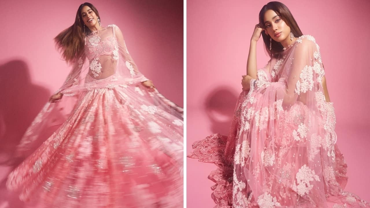 Janhvi Kapoor wore a stunning rose pink lehenga with soft dreamy details, making it one of the hottest picks for the festive season (Images: @janhvikapoor/Instagram)