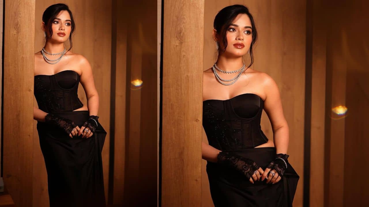 Stylish and elegant  The black corset and draped skirt give major vintage glam, and Jannat carries it with the perfect mix of elegance and allure. Her styling and grace add to the drama of the look.