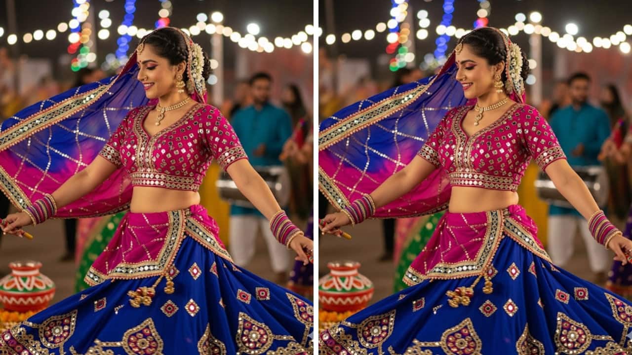 Top Gemini AI prompts for creating chaniya choli looks for Navratri 2025 (Image: Gemini AI)