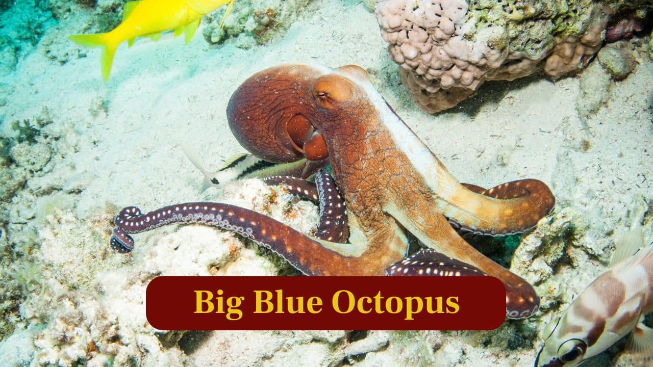 Big Blue Octopus: Known as the day octopus, it hunts actively in daylight, rapidly changing colours and patterns to stalk prey across vibrant reefs. (Image: Canva) 