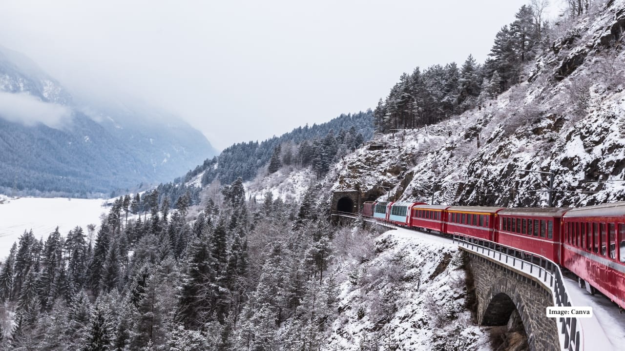 1. Glacier Express, Switzerland This train is the symbolic one which links St. Moritz and Zermatt via the Swiss Alps. On a peaceful eight-hour journey, passengers have panoramic views of snow-clad mountains, deep valleys, and beautiful villages with hundreds of bridges and tunnels. (Image: Canva)