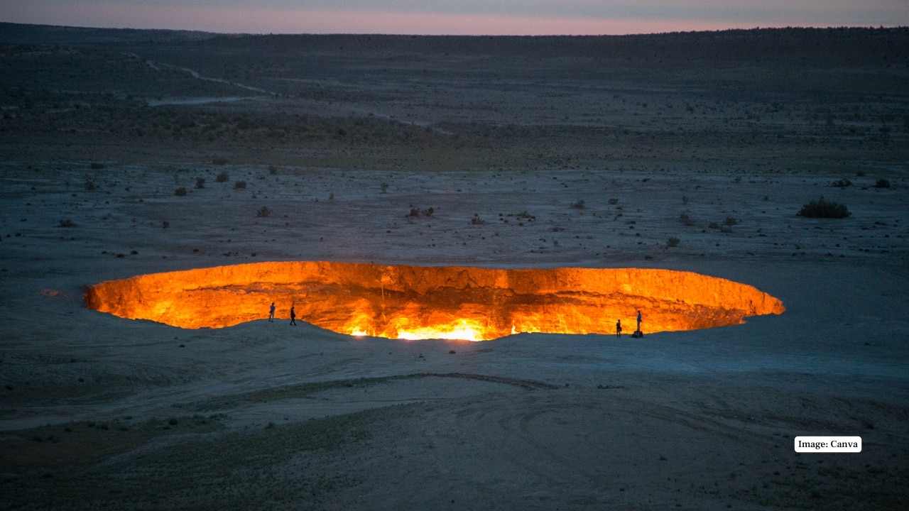 5. The Door to Hell, Turkmenistan There is a burning crater that has been burning since the 1970s, which gives a strange illusion of a gateway to another world. The embers fly into the side of the crater, turning the desert into a mythological scene. (Image: Canva)