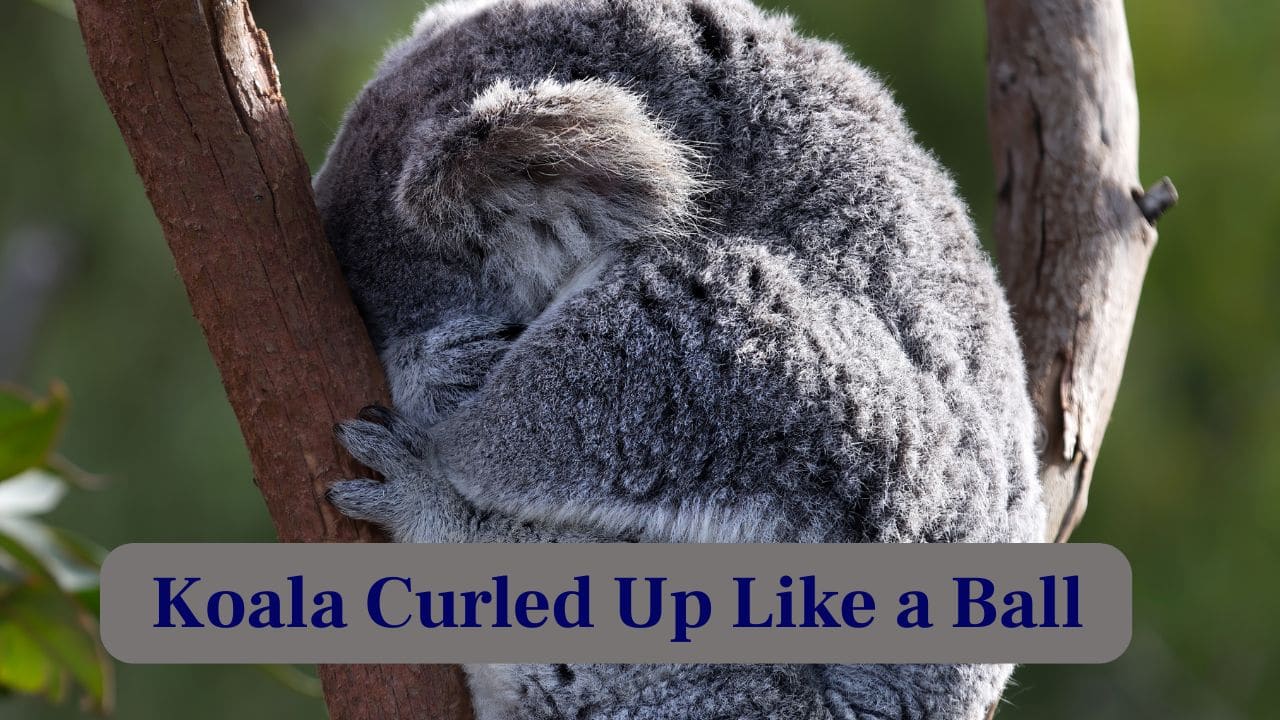 7. Koala Curled Up Like a Ball: This fluffy koala curls tightly on a tree branch, resembling a soft grey ball of absolute cuteness and comfort. (Image: Canva)