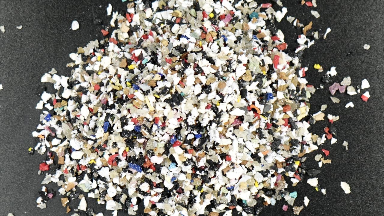 Granules generated from grinding repurpose shoes